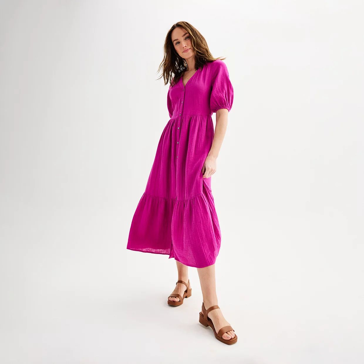 Women's Sonoma Goods For Life® Button Thru Femme Midi Dress | Kohl's