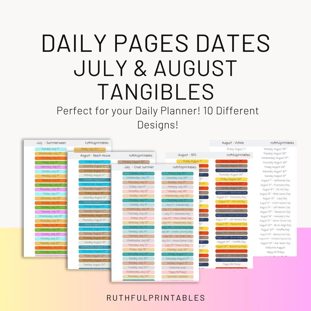 July & August 2025 Daily Pages Dates - Etsy | Etsy (US)