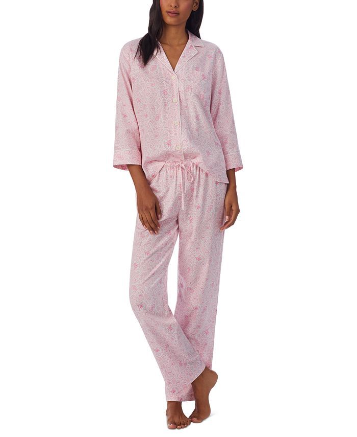 Lauren Ralph Lauren Printed Woven Notch Collar Pajama Set & Reviews - All Pajamas, Robes & Lounge... | Macys (US)