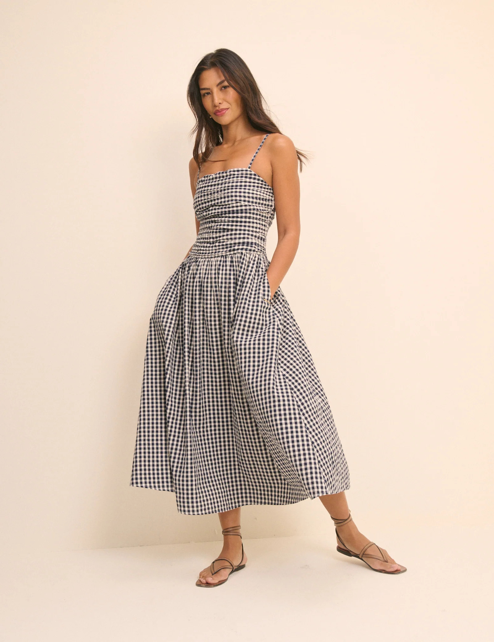 Black Gingham Bandeau Alice Midi Dress | Nobody's Child