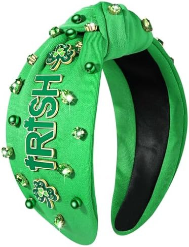 St. Patrick's Day Shamrock Headband - Green Embellished Crystal Rhinestone Knotted Headband, Iris... | Amazon (US)