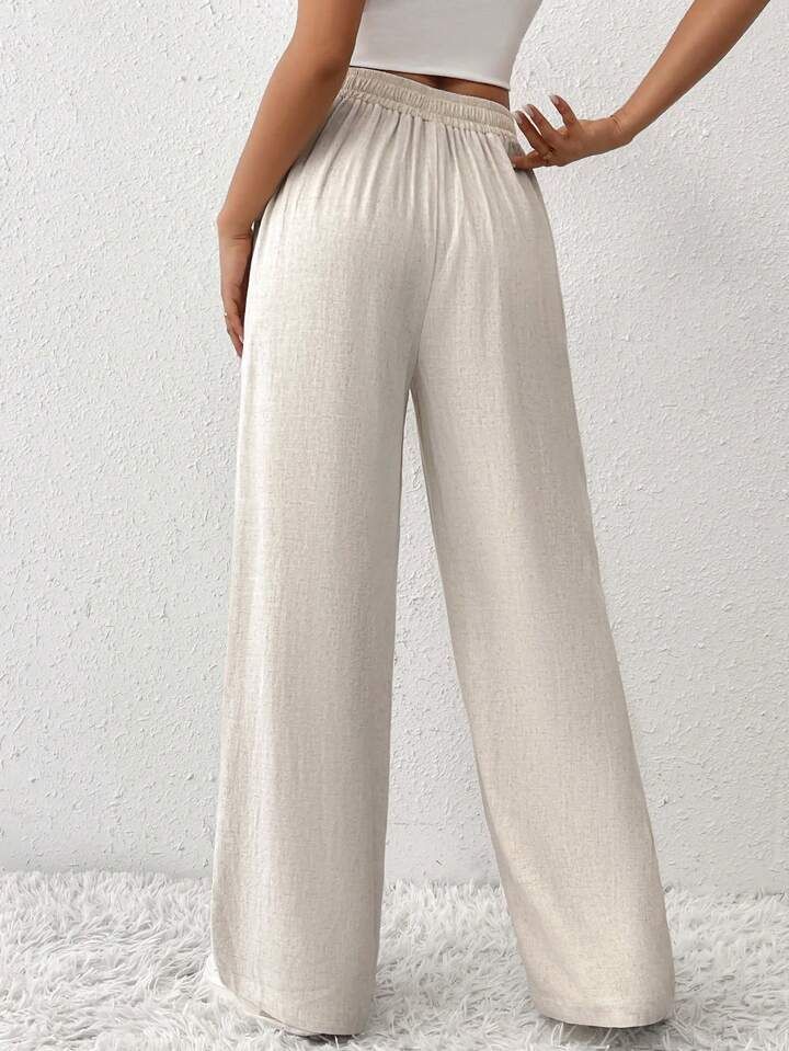 SHEIN Frenchy Solid Color Belted Straight-Leg Pants, Spring/Summer  Linen | SHEIN