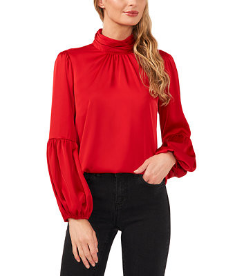 Women's Blouson-Sleeve Mock-Neck Blouse | Macy's