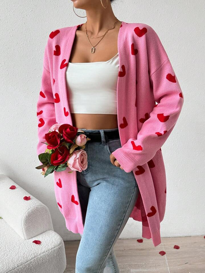 SHEIN Frenchy Casual Women's Heart Pattern Cardigan | SHEIN