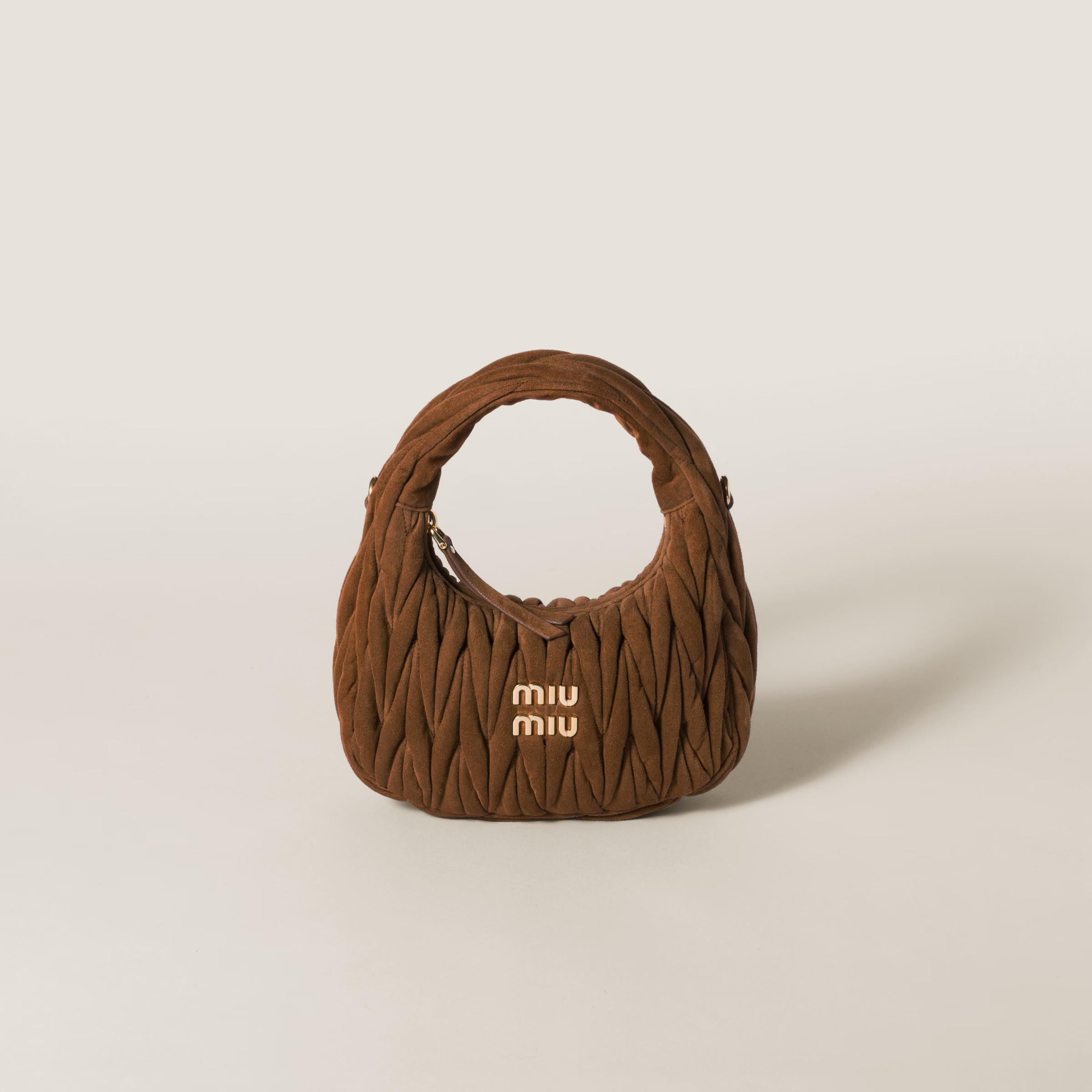 Cocoa Brown Wander Matelassé Suede Bag | Miu Miu | Miu Miu US