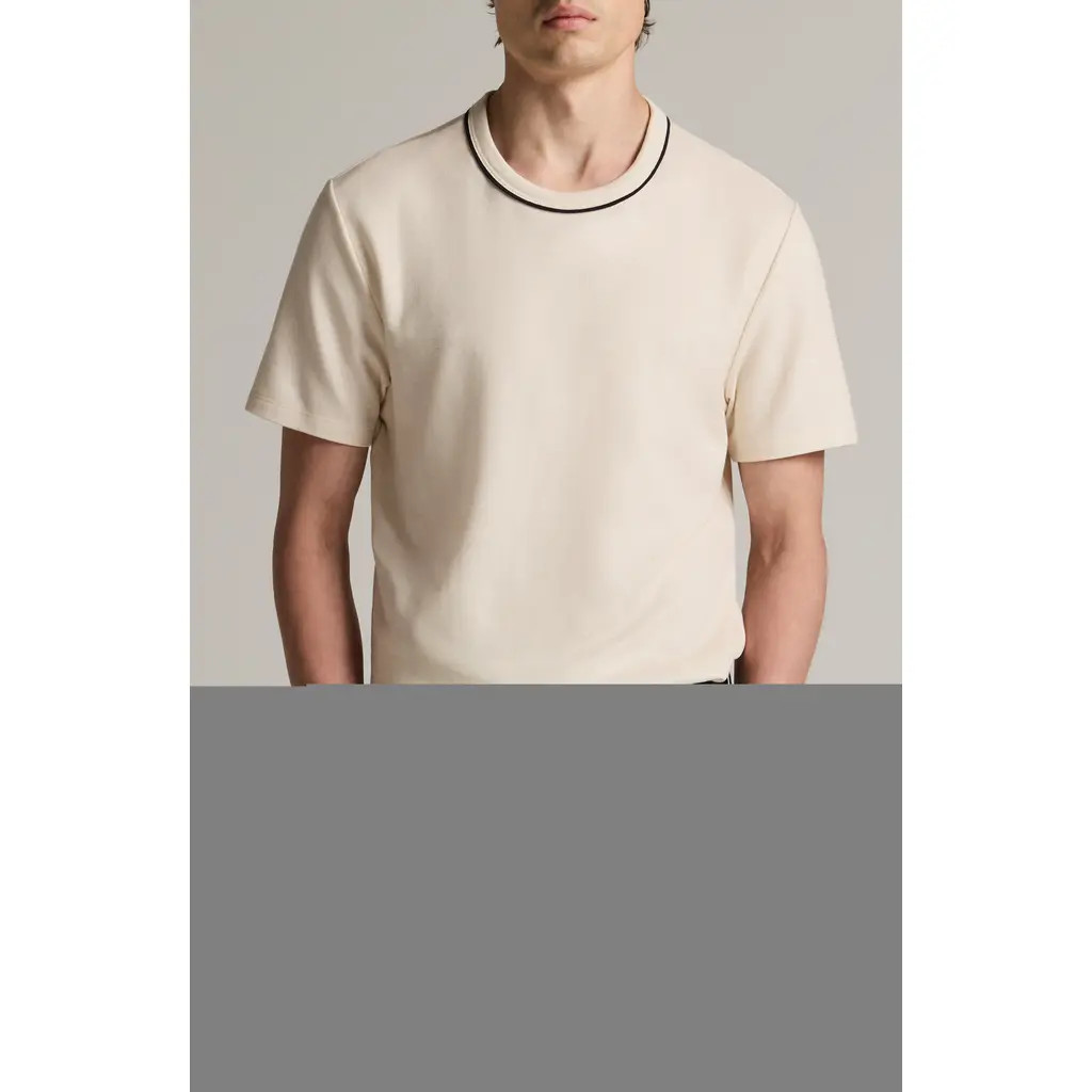 Vince Tipped Pima Cotton Crewneck T-Shirt in Blanco at Nordstrom, Size Medium | Nordstrom