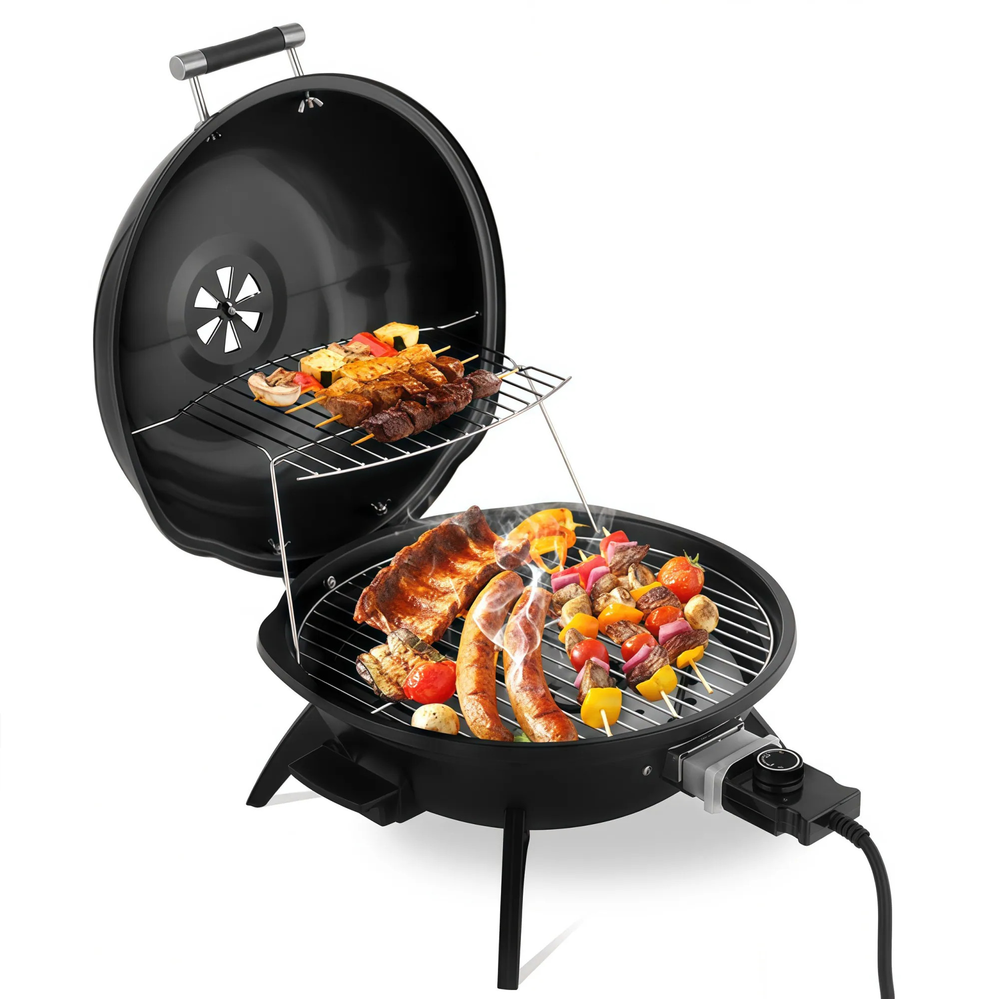 Numhew 1600W Double Layer Black Electric Countertop BBQ Grill one_size | NHWILL39890 | Lowe's