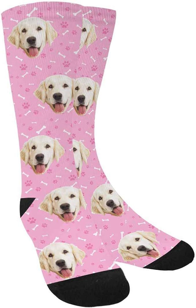 Custom Personalized Photo Pet Face Socks, Cat and Dog Tracks Paws Bones Crew Socks with Picture f... | Amazon (US)