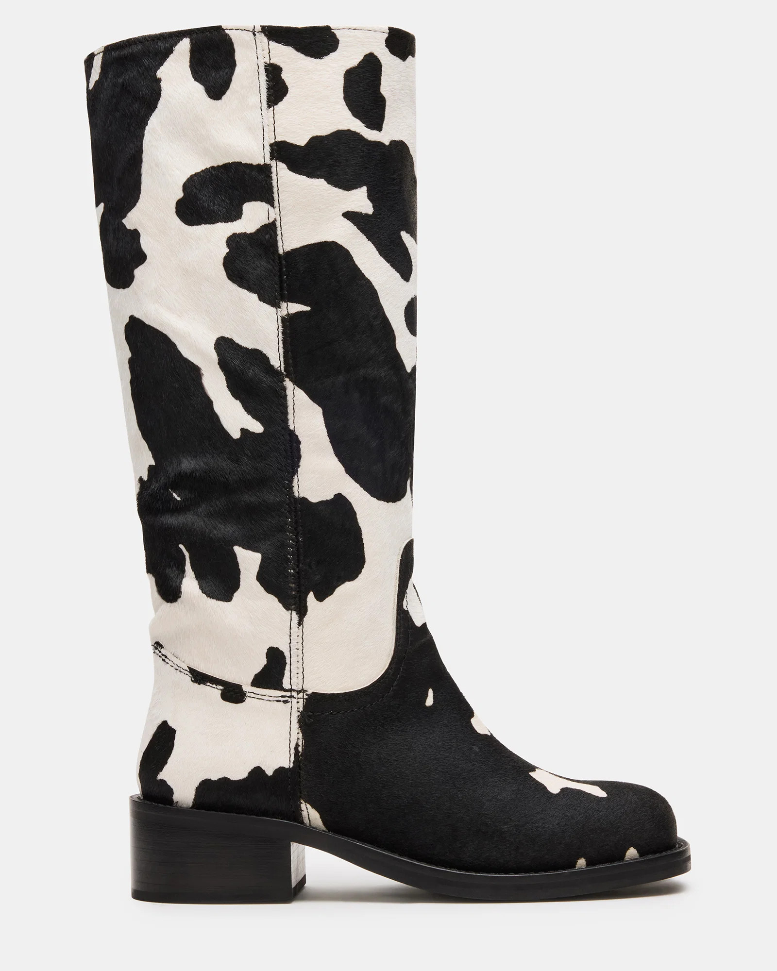 RIGGS Black Cow Print Wide Calf Square-Toe Women's Boot | Steve Madden (US)