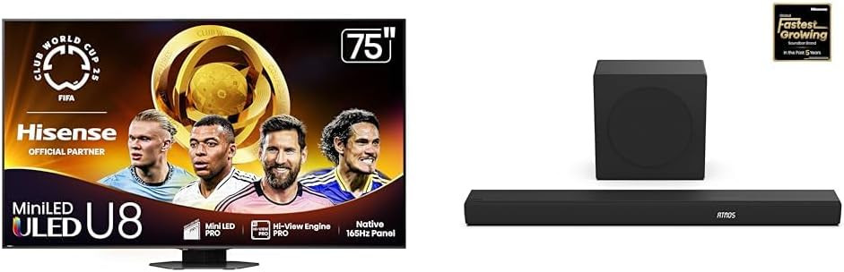 Hisense 75U8QG Mini-LED 4K UHD Smart Google TV AX3100Q 3.1Ch Sound Bar with Wireless Subwoofer | Amazon (US)