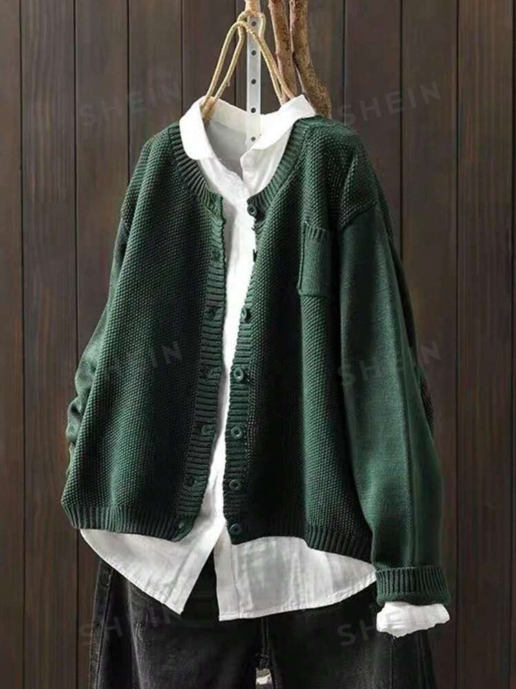 SHEIN JORESS Plus Size Women's Solid Color Minimalist Long Sleeve Cardigan | SHEIN