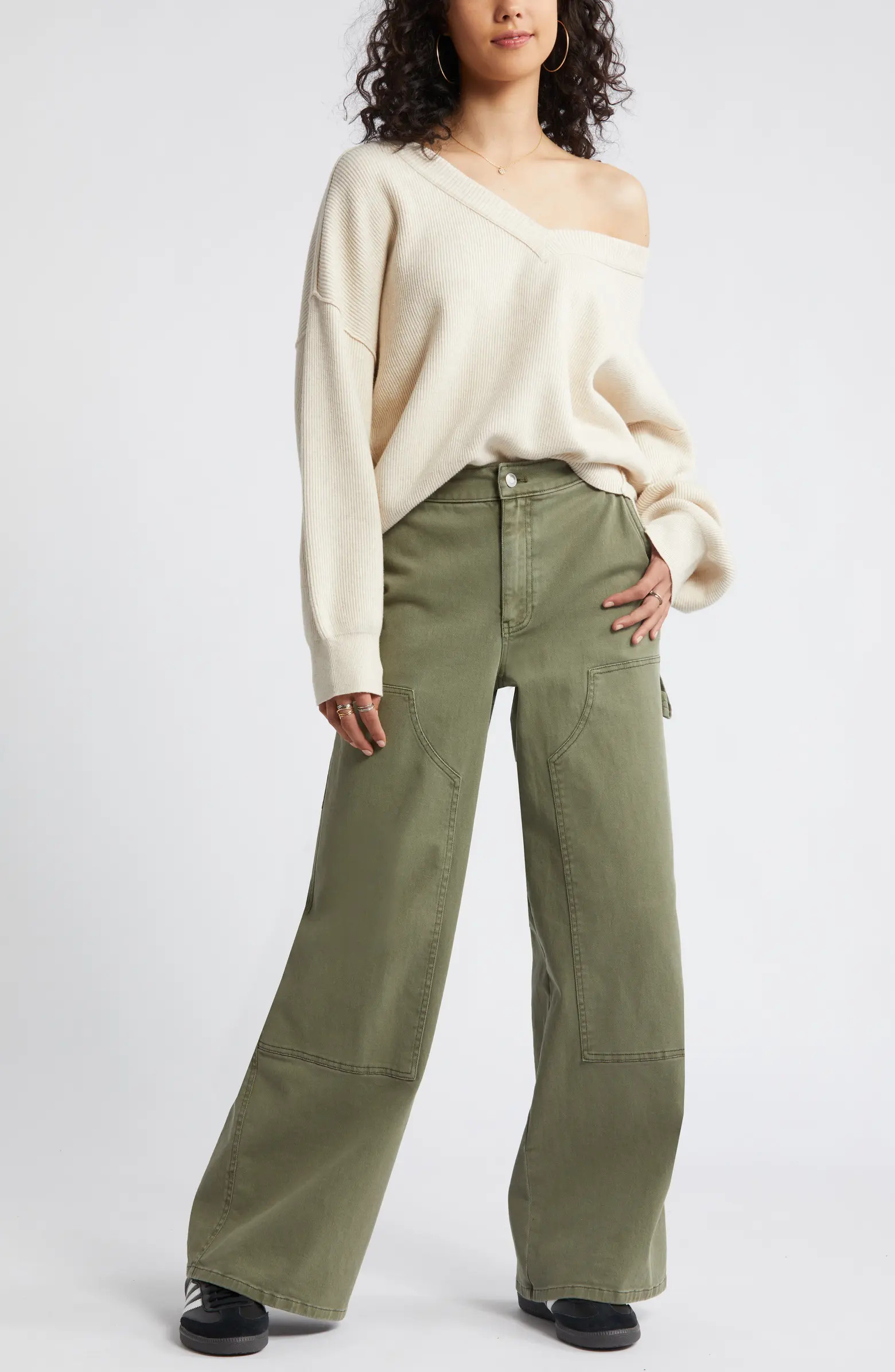 Seamed Oversize V-Neck Rib Sweater | Nordstrom