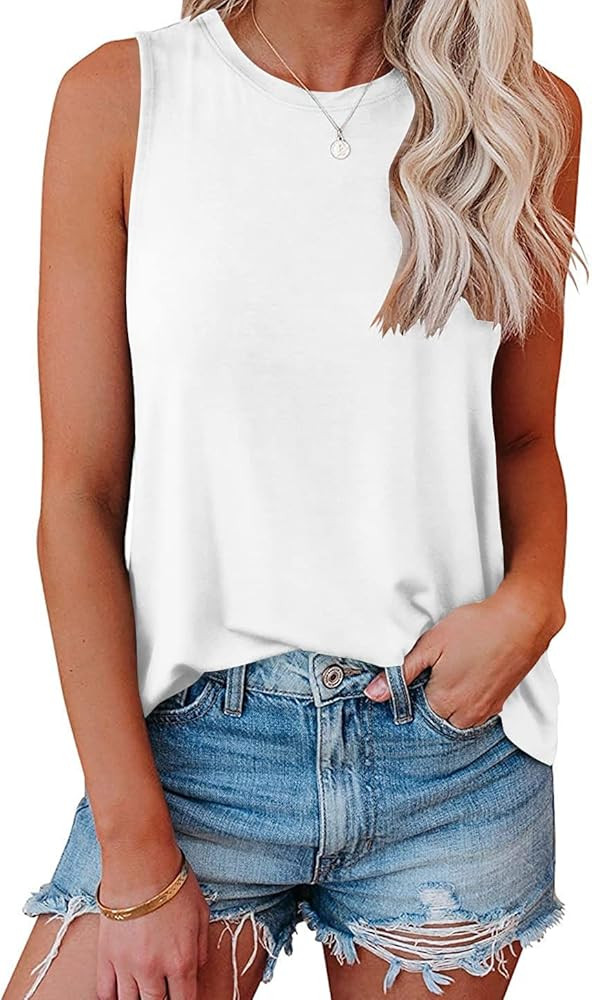 Bliwov Womens Fashion Tank Tops Crewneck Loose Fit Basic y2k Going Out Clothes Casual Summer Slee... | Amazon (US)