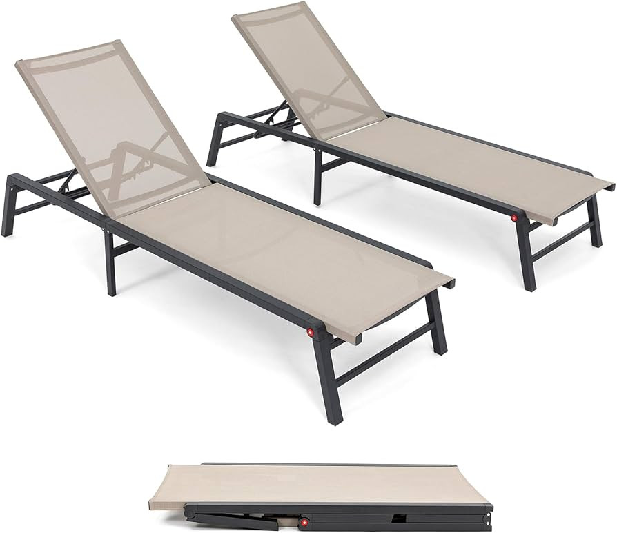 Chaise Lounge Outdoor, Aluminum Outdoor Chaise Lounge Set of 2 Assemble-Free, Patio Lounger Pools... | Amazon (US)