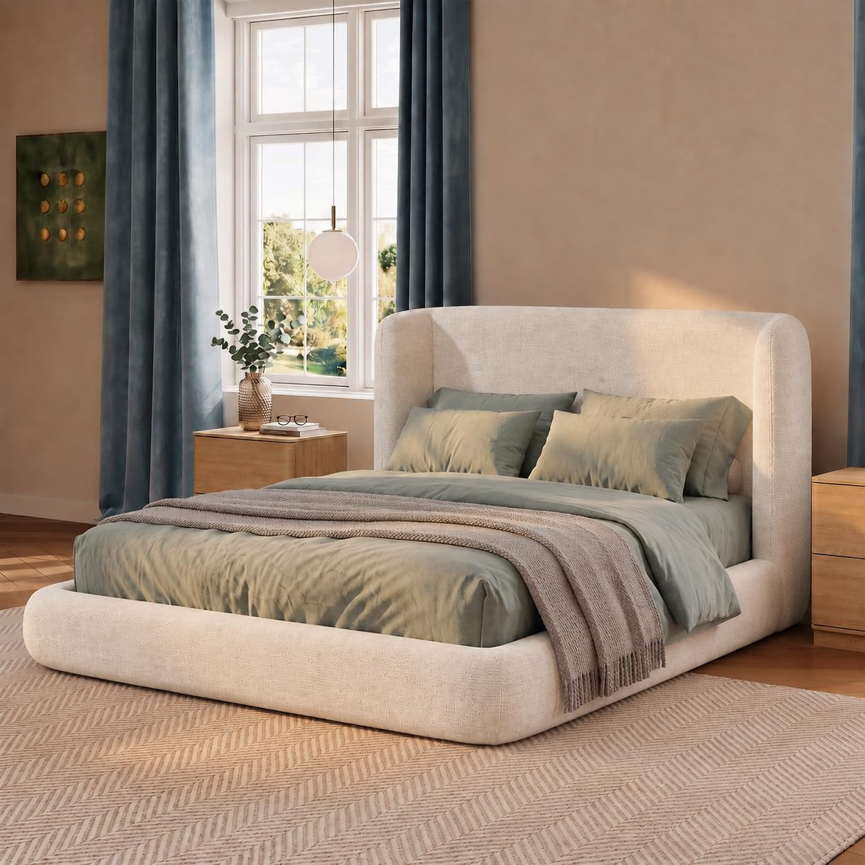 Yechen Queen Cloud Bed, Upholstered Queen Platform Bed, Ivory | Amazon (US)
