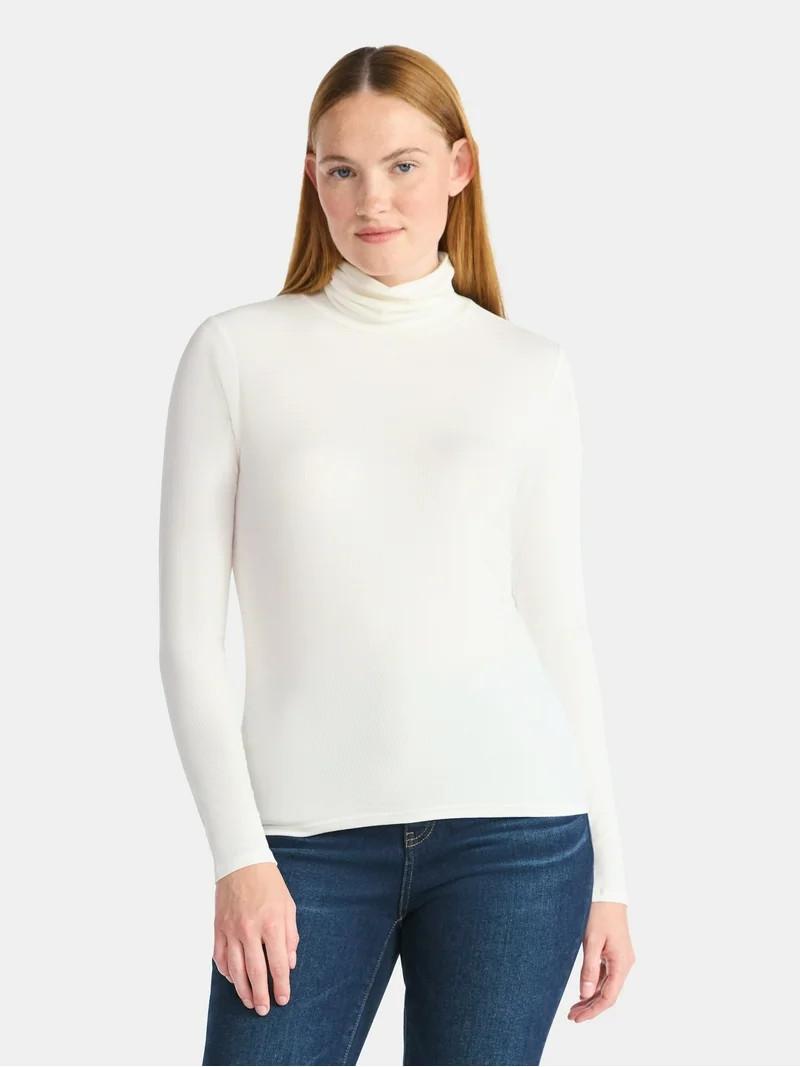 Time and Tru Women's Ribbed Turtleneck with Long Sleeves, Sizes XS-XXXL - Walmart.com | Walmart (US)