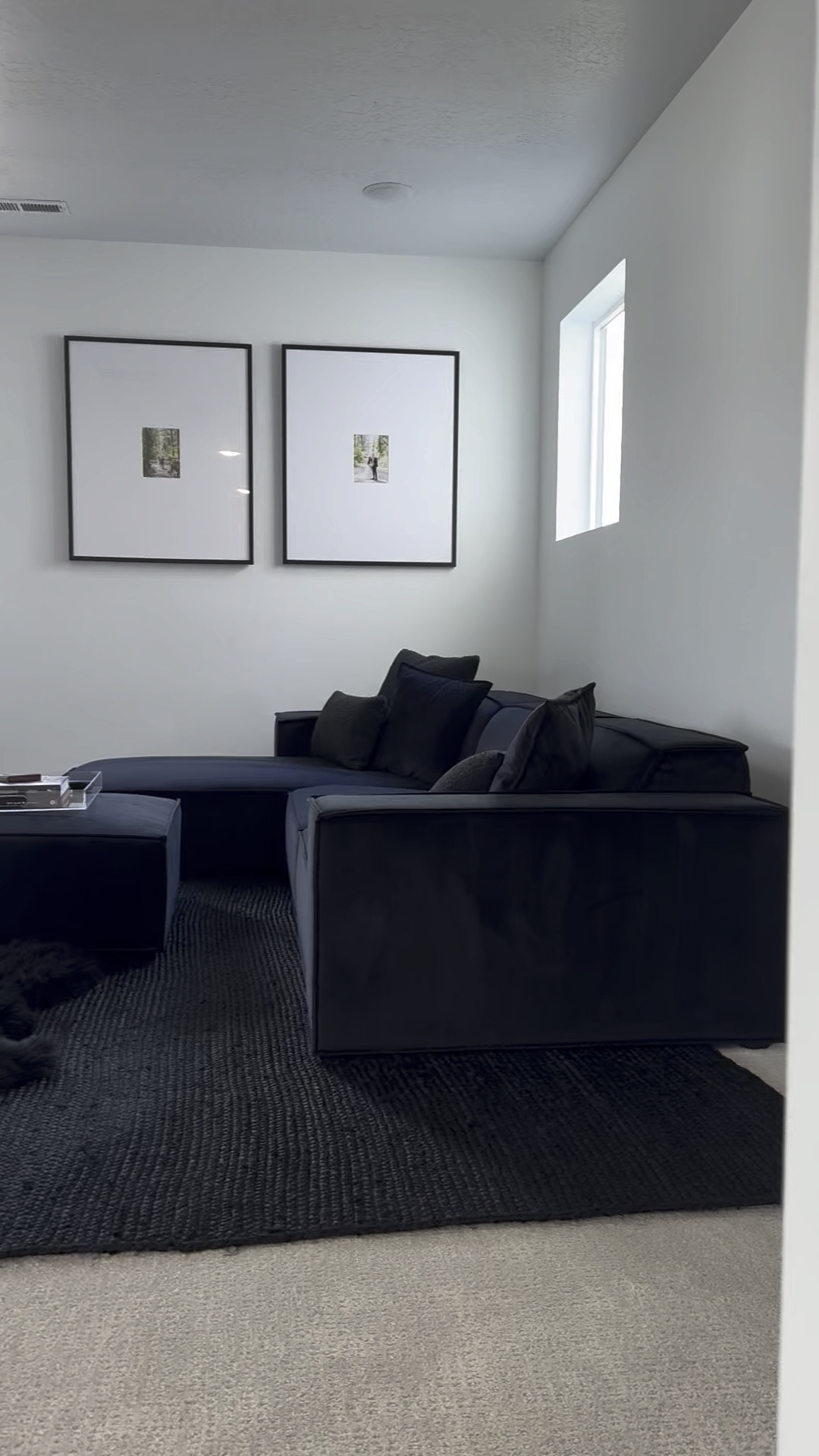 Couch: Rove Concepts / Porter Sectional in Black Velvet
Sheepskin: Overland / 2' x 6' Australian Sheepskin Runner Rug in Black