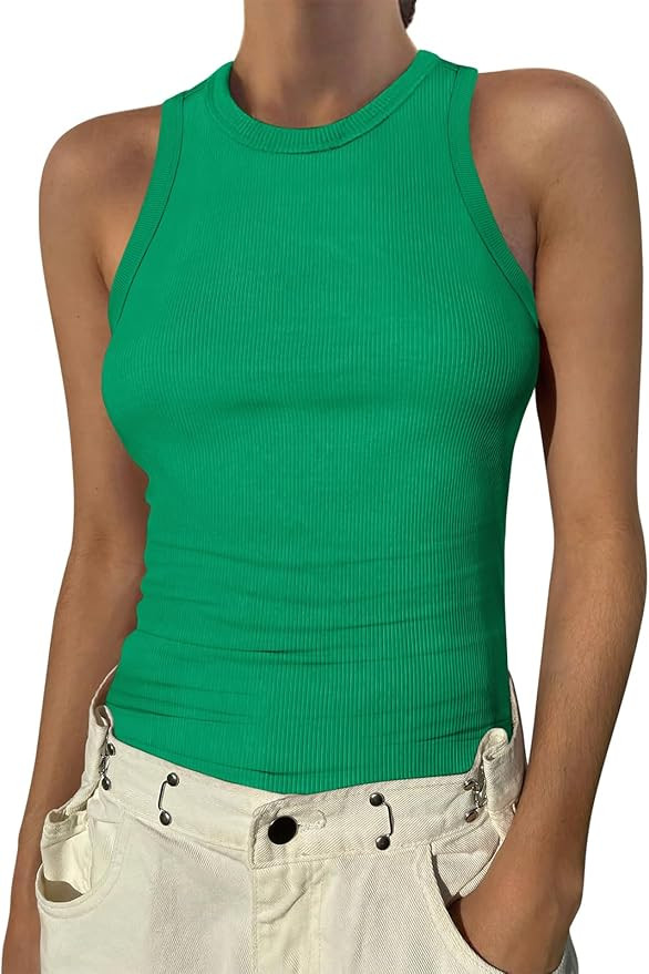 ANRABESS Womens Sleeveless High Neck Tank Tops Fashion Summer Casual Basic Slim Fit Ribbed Racerb... | Amazon (US)