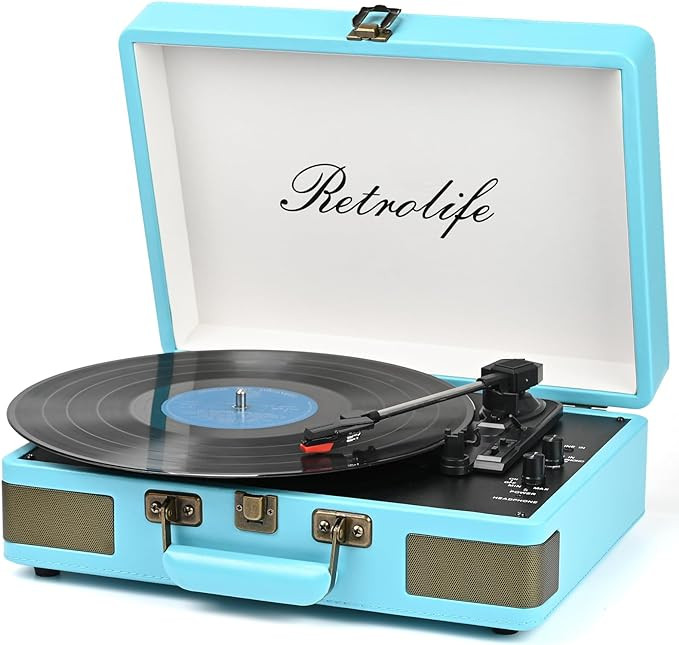 Record Player 3 Speed Bluetooth Portable Suitcase Vinyl Player with Built-in Speakers Turntable E... | Amazon (US)