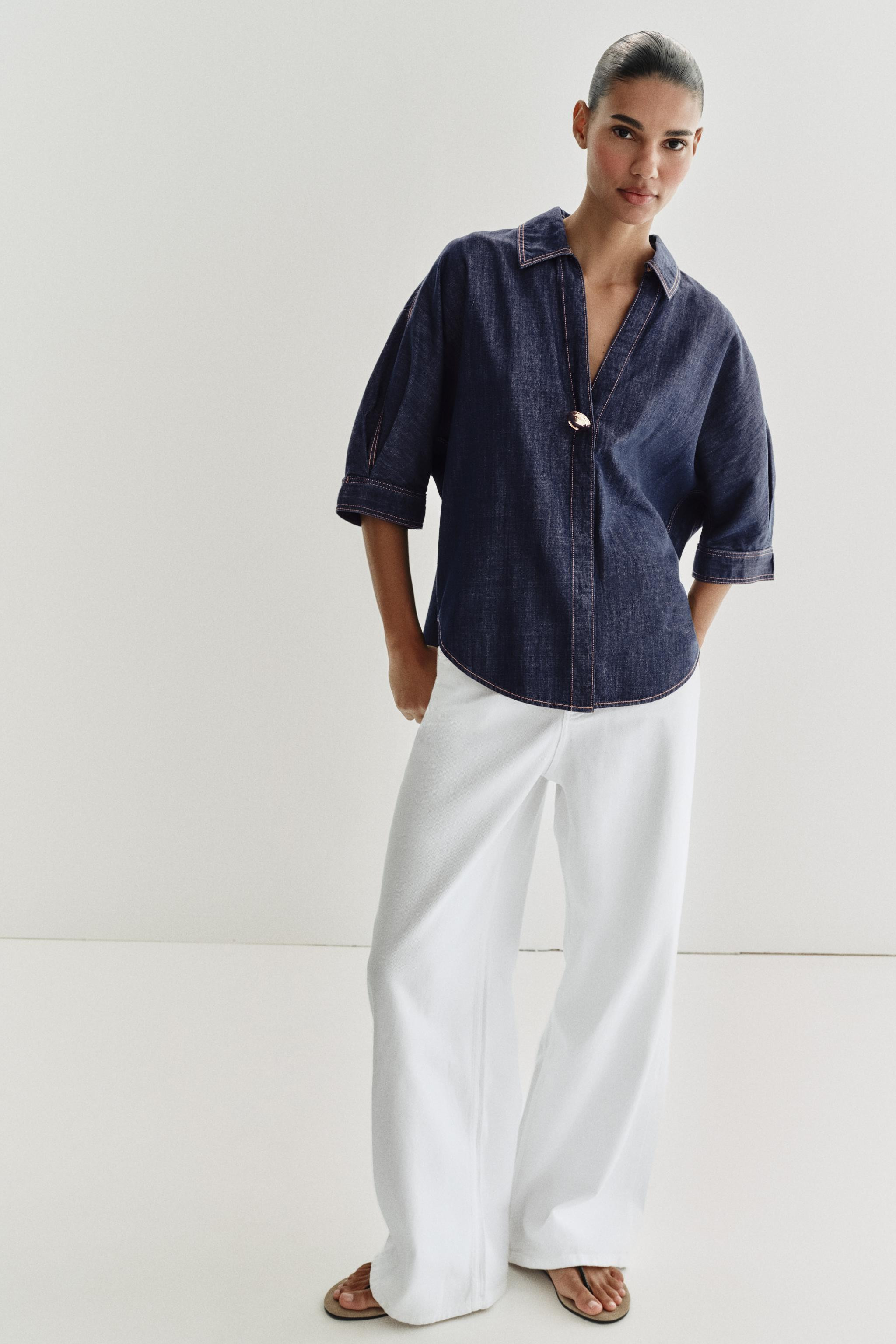 Z1975 GOLD APPLIQUÉ DENIM SHIRT | Zara US