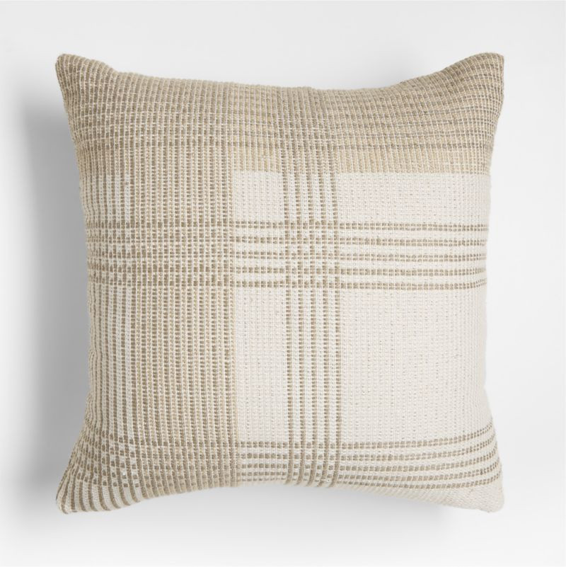 Loggia Tan 20"x20" Plaid Outdoor Throw Pillow + Reviews | Crate & Barrel | Crate & Barrel