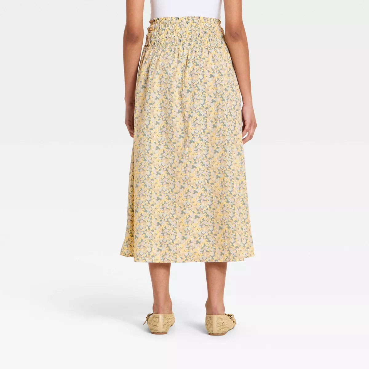 Women's Pull-On Midi Full Skirt - Universal Thread™ Green Floral M | Target