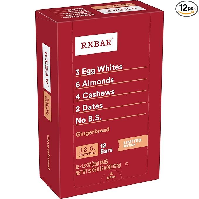 RXBAR Protein Bars, Protein Snack, Snack Bars, Gingerbread, 22oz Box (12 Bars) | Amazon (US)