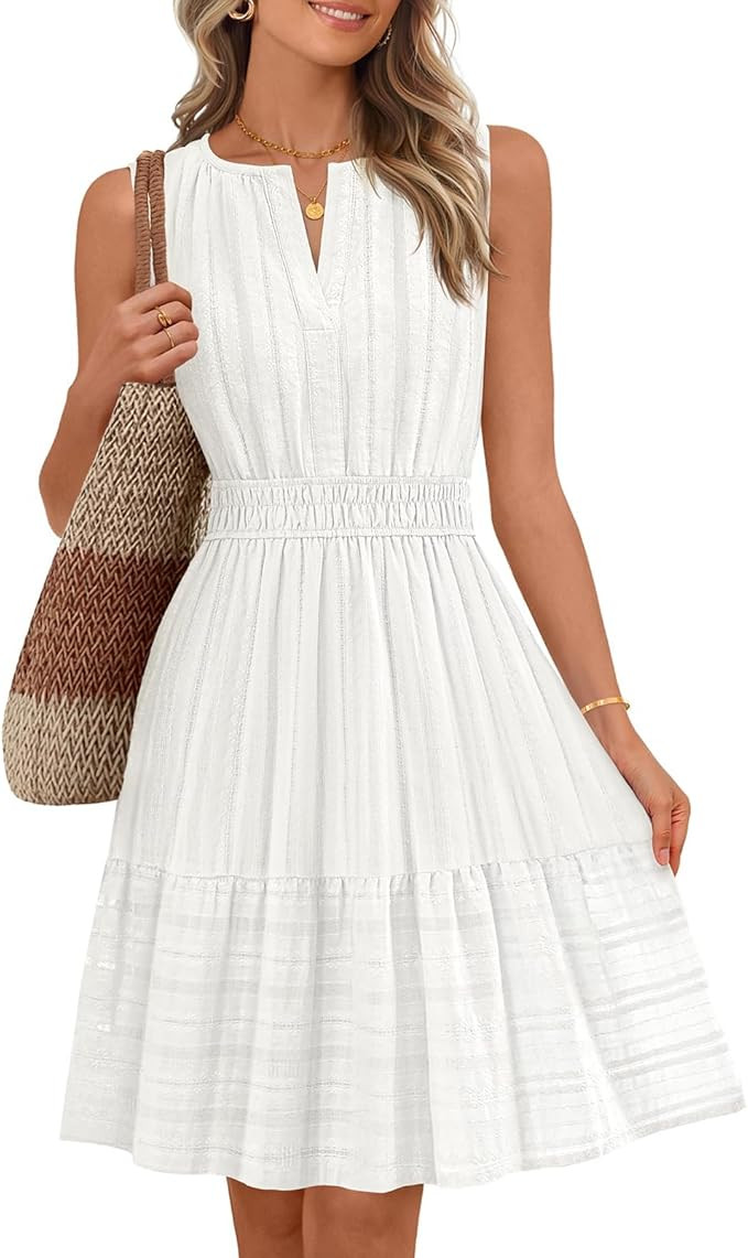 MEROKEETY Women's 2026 Summer Casual Mini Sundress Beach Vacation Sleeveless V Neck Flowy A Line ... | Amazon (US)