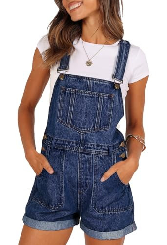Pink Queen Overall Denim Shortalls for Women Comfy Cotton Streetwear Workwear Autumn Cuffed Hem Casual Loose Pockets Jeans Bib Overall Rompers Blue M | Amazon (US)