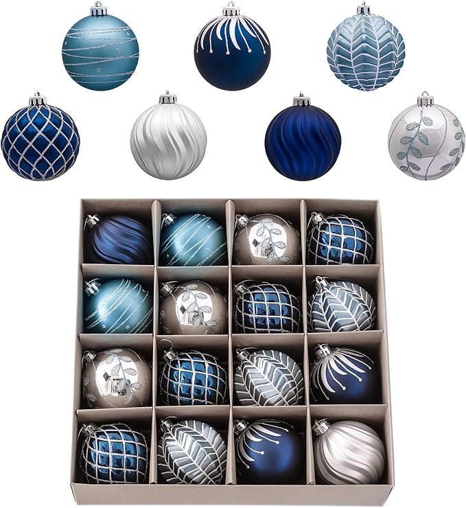 Valery Madelyn 16ct 80mm Winter Wishes Silver and Blue Christmas Ball Ornaments Decor, Shatterpro... | Amazon (US)