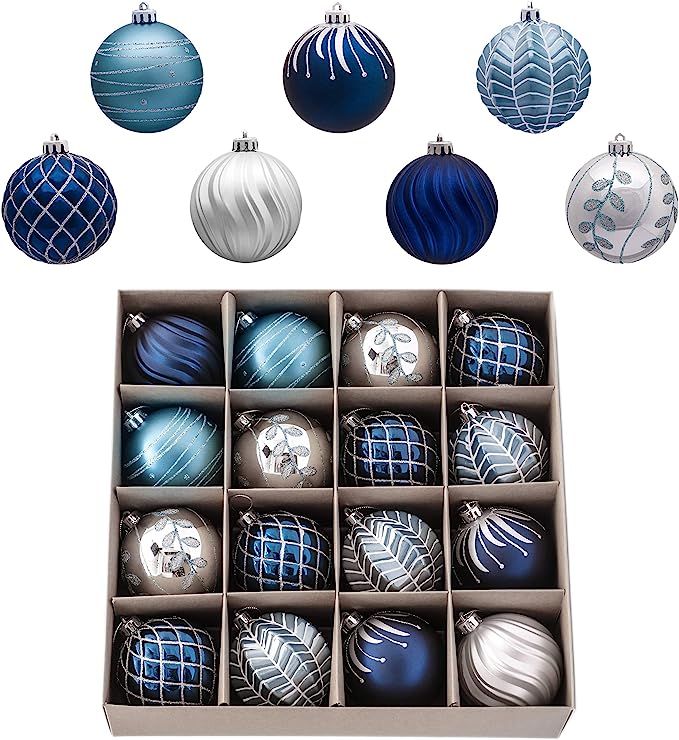 Valery Madelyn 16ct 80mm Winter Wishes Silver and Blue Christmas Ball Ornaments Decor, Shatterpro... | Amazon (US)