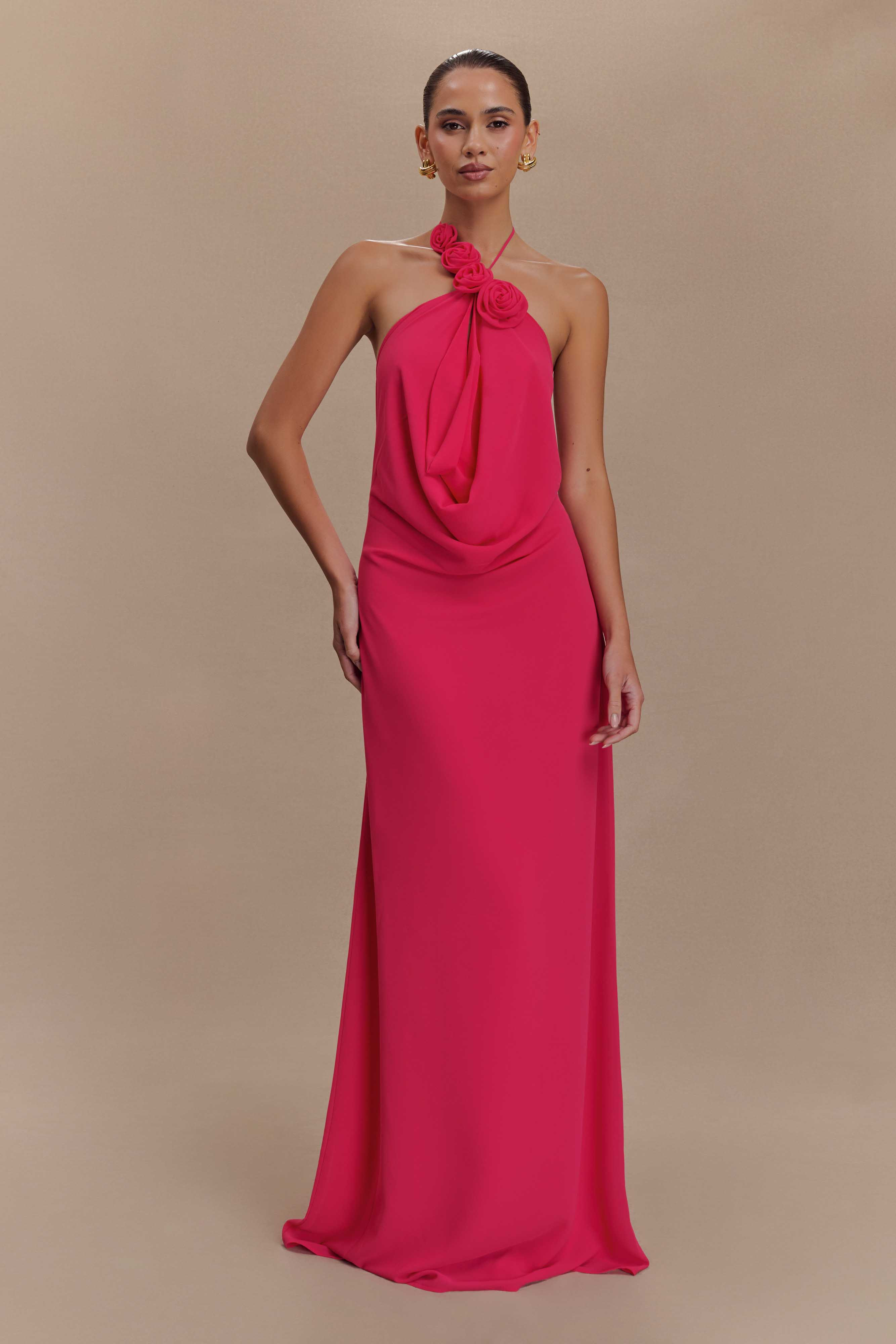 Cowl Neck Maxi Dress - Raspberry | MESHKI US