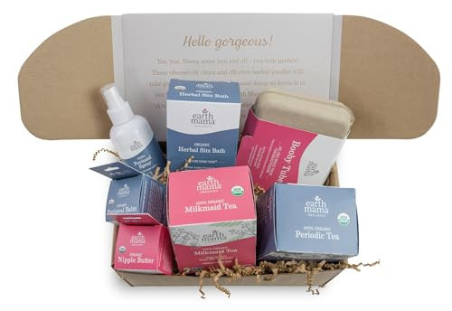 Earth Mama Postpartum Essentials Recovery Gift Set for Mom| Organic Self Care Gifts for Mom, Nipple Butter, Perineal Spray & Balm, Sitz Bath, Milkmaid & Periodic Tea and Booby Tubes, 7-Piece Set | Amazon (US)