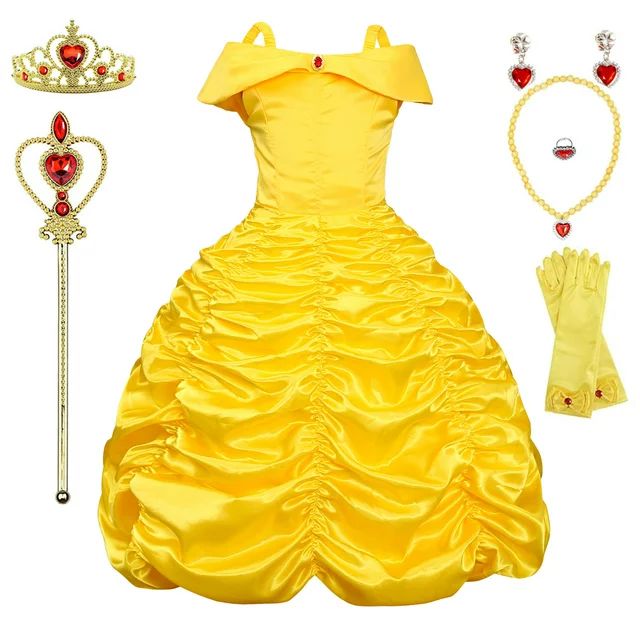 Belle Costumes for Girls Kids Princess Belle Dress Up Birthday Christmas Party with Accessories 4... | Walmart (US)