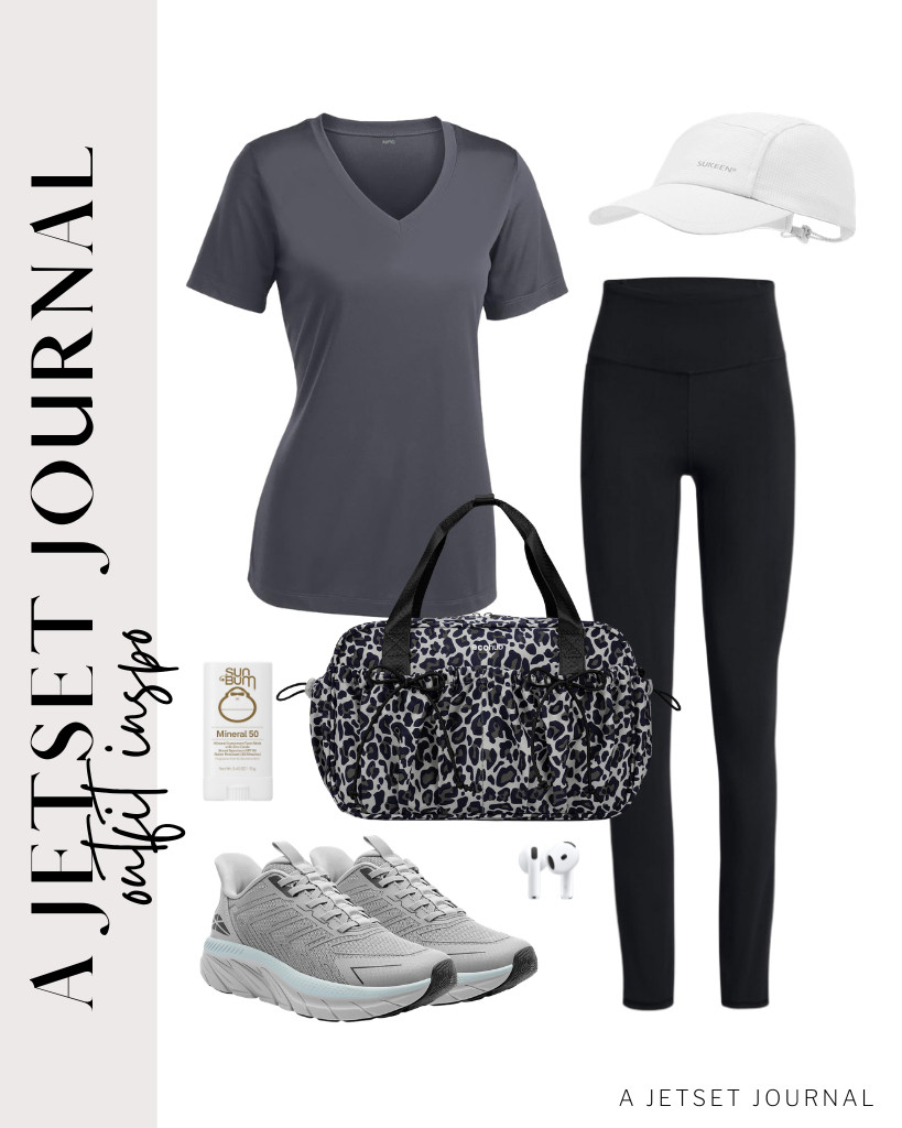 An iron gray workout top plus black leggings combo is our next outfit. Style this fit with ALLSWIFIT slip-on walking shoes and an ECOHUB gym bag. Don’t forget your Apple AirPods and Sun Bum sunscreen!

#LTKSeasonal #LTKSaleAlert #LTKTravel
 

 