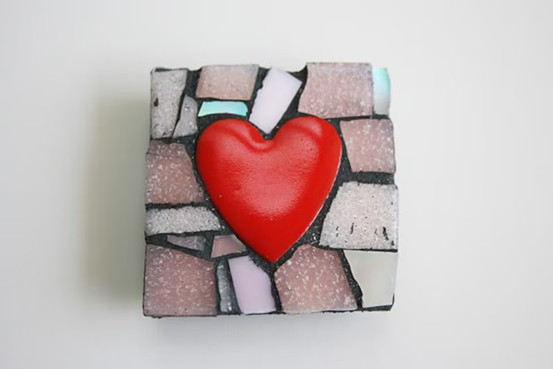 Mosaic Red Pink Heart Square Magnet Love Xo Bride Wedding Housewarming First Home Glass Valentine... | Etsy (US)