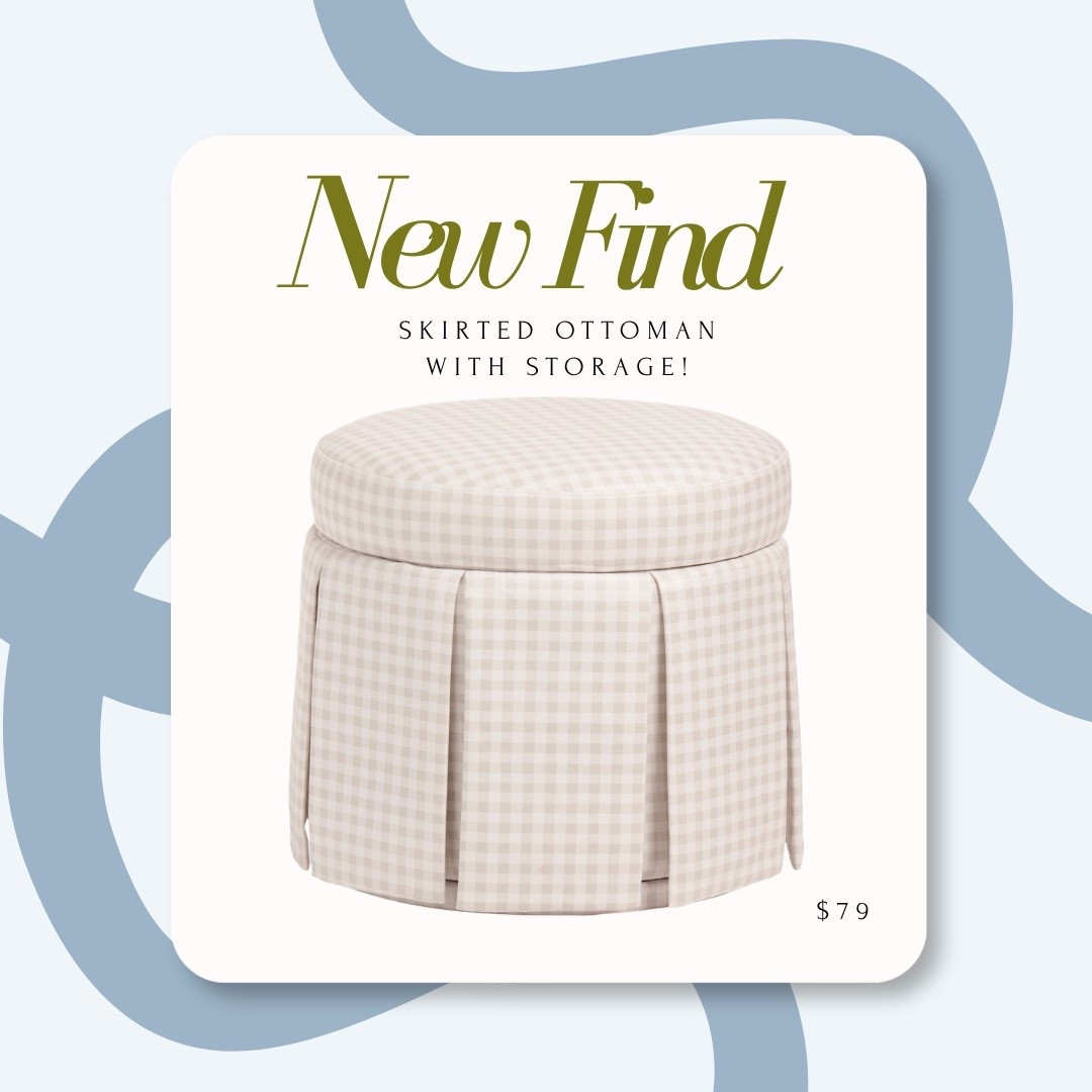 $79 skirted gingham ottoman in beige and white — designer lookalike!