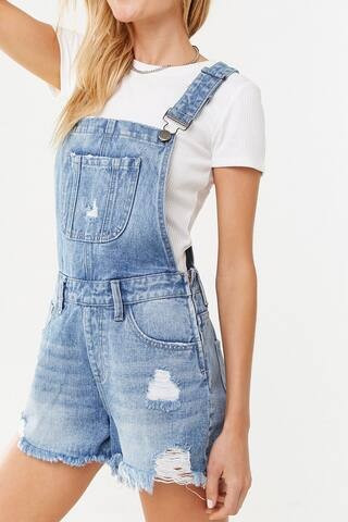 Distressed Frayed Overall Shorts | Forever 21 (US)