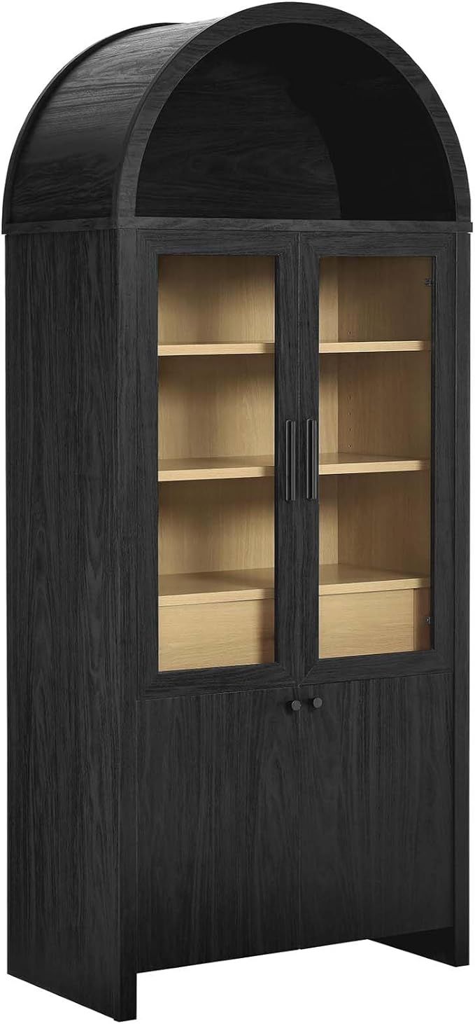 Modway Evie Arched Display Cabinet in Black Oak - Modern Tall Storage Cabinet with Shelves - Soph... | Amazon (US)