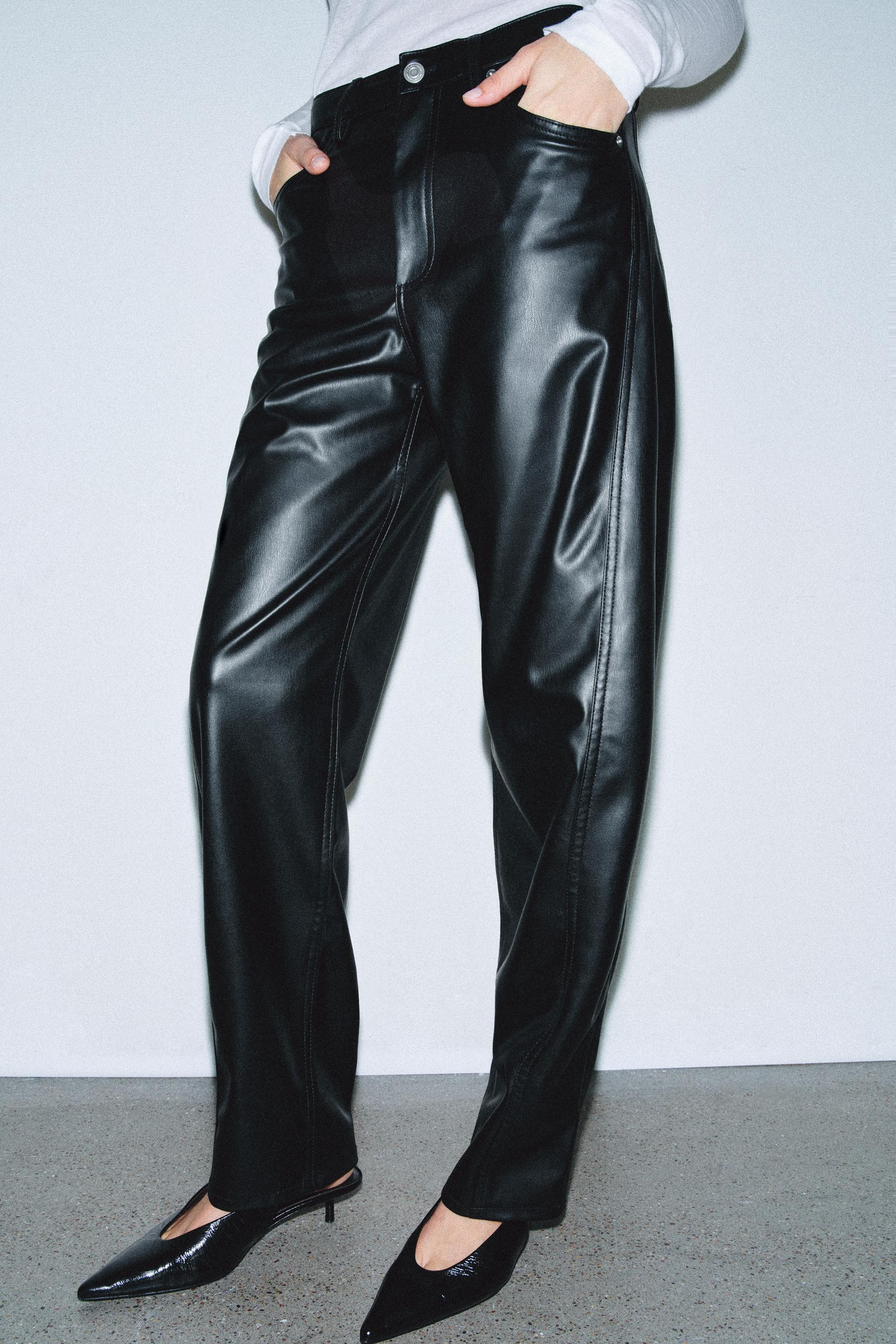 ZW COLLECTION ANKLE-LENGTH RELAXED-FIT FAUX LEATHER PANTS | Zara US