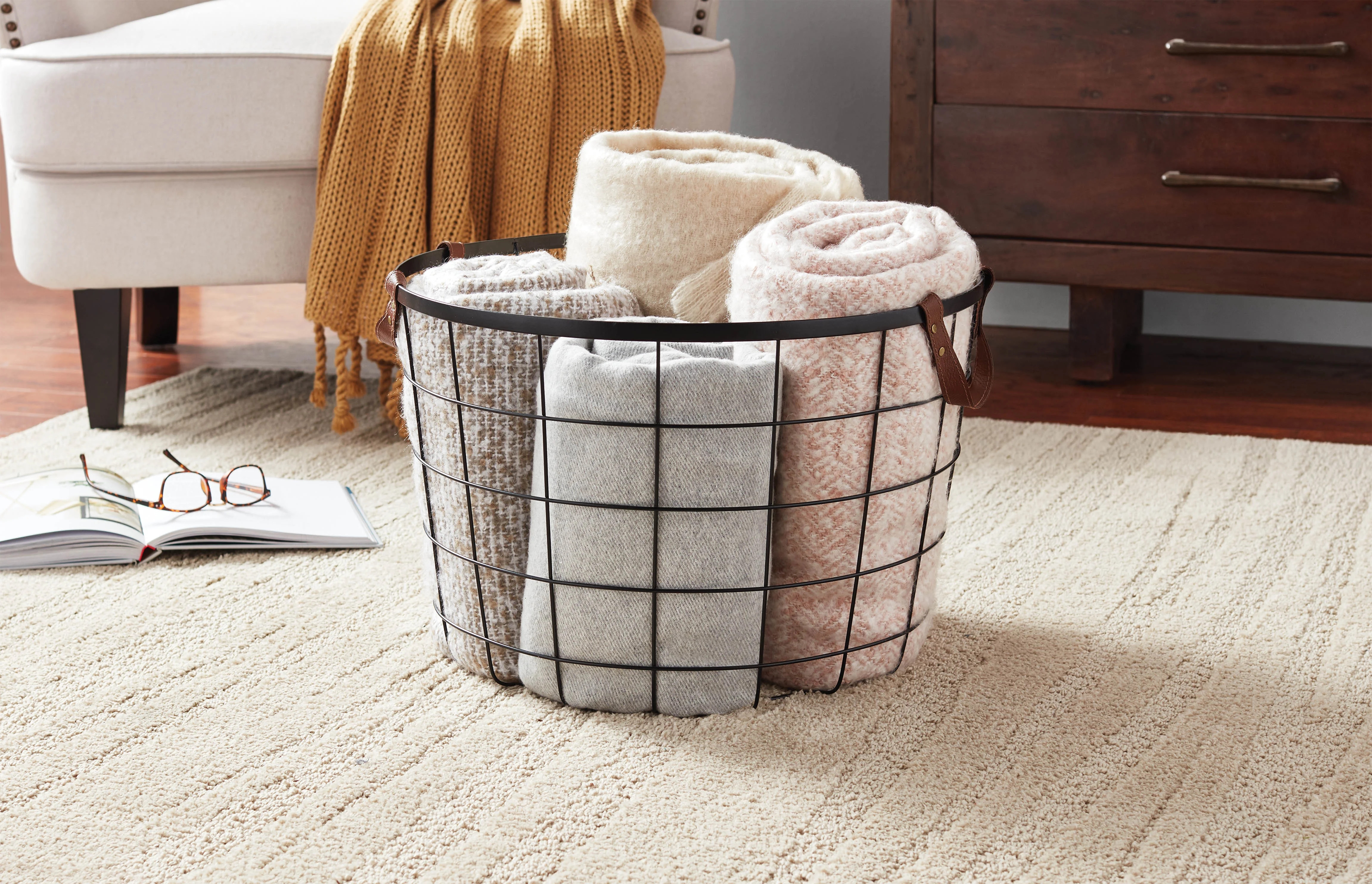 Mainstays, Round Wire Basket With Handles, Large Size, Black | Walmart (US)