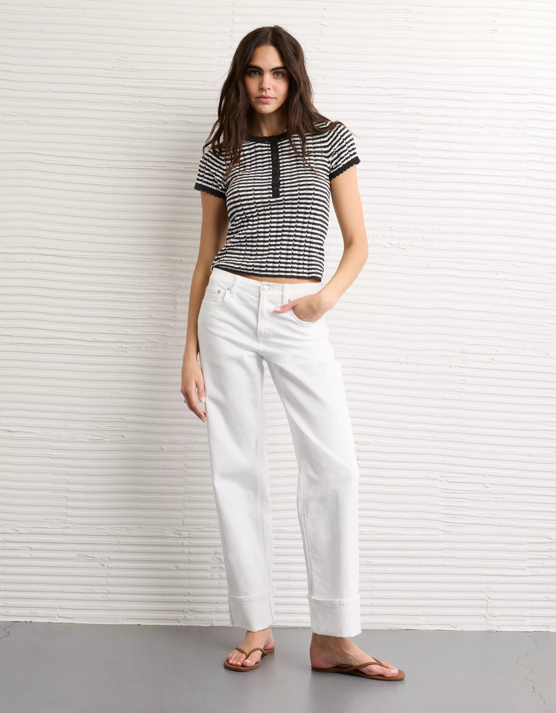 AE Henley Pointelle Sweater T-Shirt | American Eagle Outfitters (US & CA)