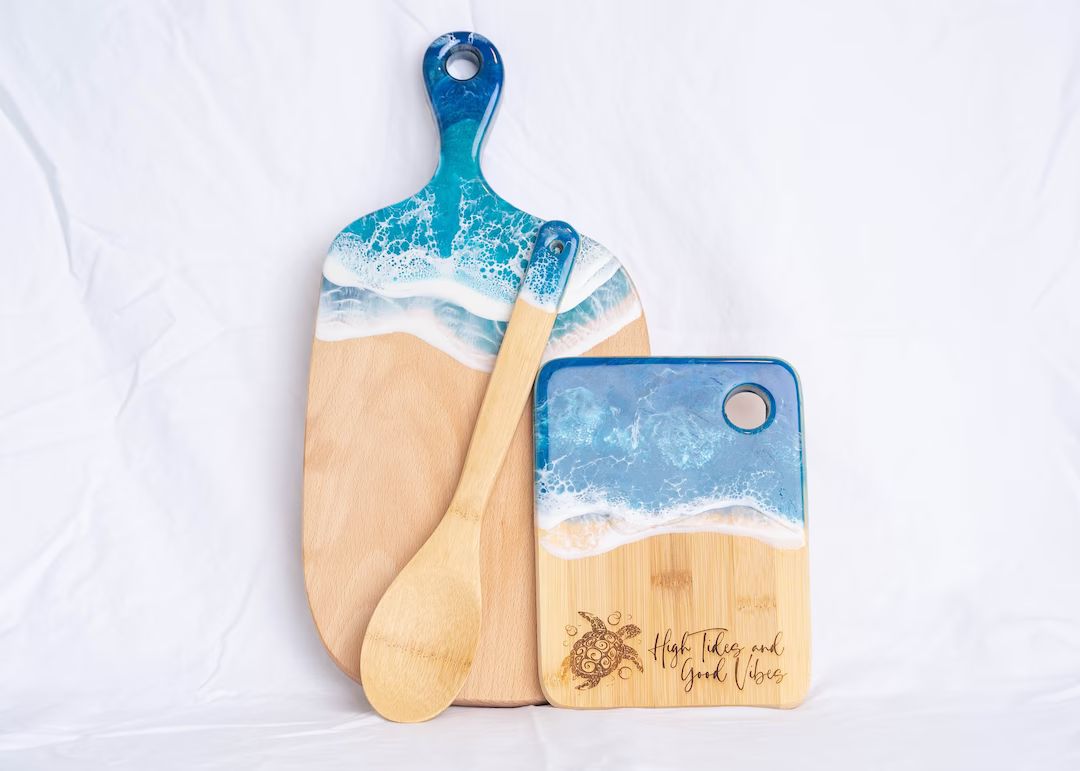 Custom Engraved Cheese Ocean Board, Personalized Charcuterie Resin Beach Board, Housewarming Gift... | Etsy (US)