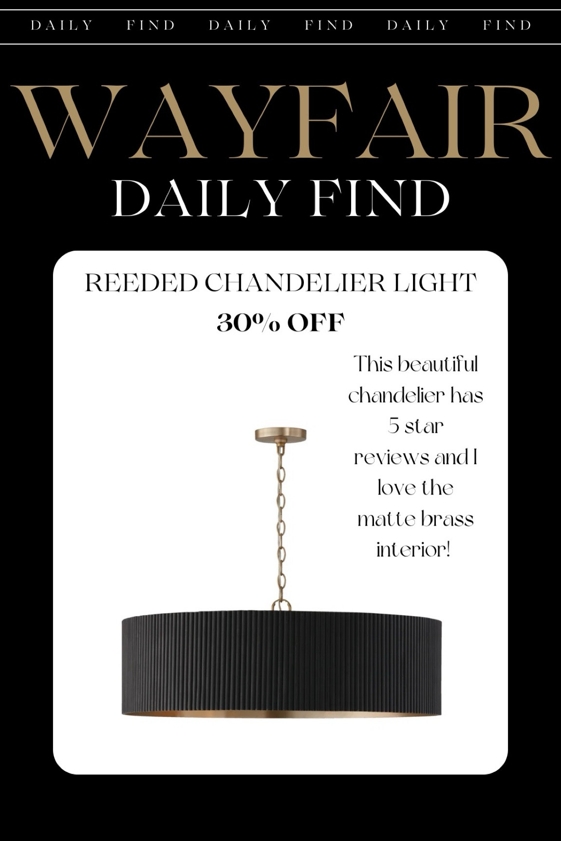 Wayfair Daily Deal 

I love the matte bronze metal details and ribbed shade on this chandelier! Shop now while it’s on sale! 

#LTKSeasonal #LTKSaleAlert #LTKHome