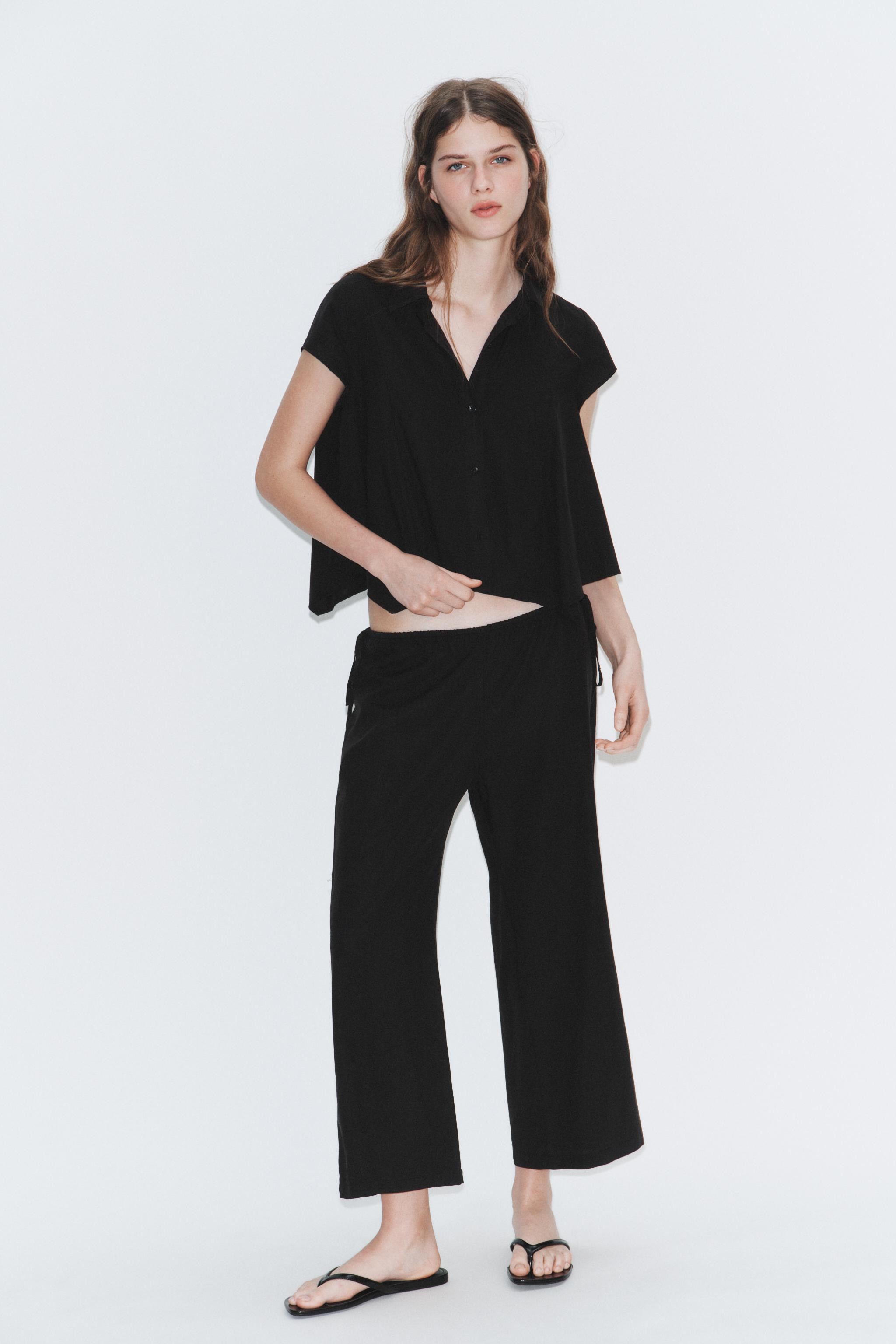 TIED ANKLE-LENGTH FLOWY PANTS | Zara US
