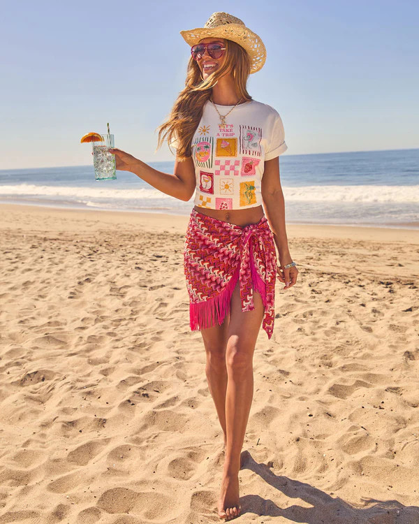 Sunset Wander Fringe Crochet Mini Wrap Tie Sarong | VICI