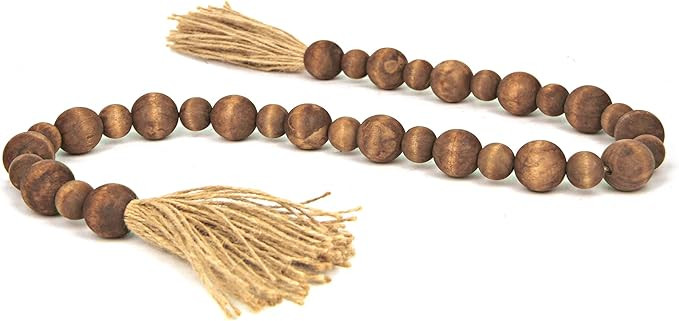 GENMOUS & CO. Wood Bead Garland with Tassels Farmhouse Decorative Wooden Beads Garland Decor Pray... | Amazon (US)