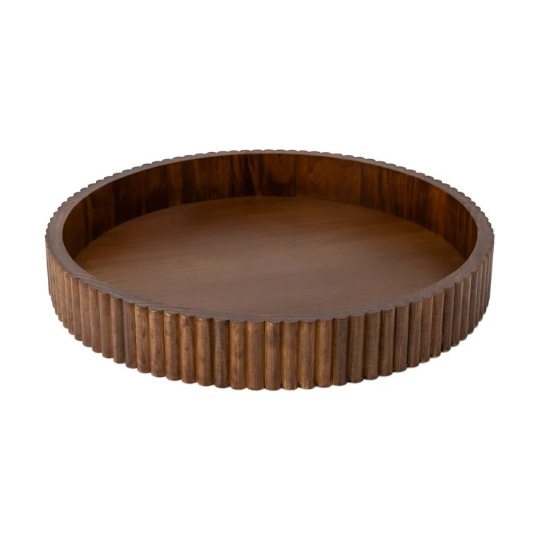 Better Homes & Gardens Ribbed Wood Decorative Tray, Walnut Finish, 16.4" | Walmart (US)