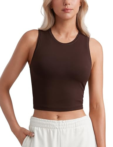 CRZ YOGA Butterluxe Soft Double Lined Tank Tops for Women - Yoga Workout Casual Going Out High Neck Basic Sleeveless Shirt Hot Fudge Brown X-Small | Amazon (US)
