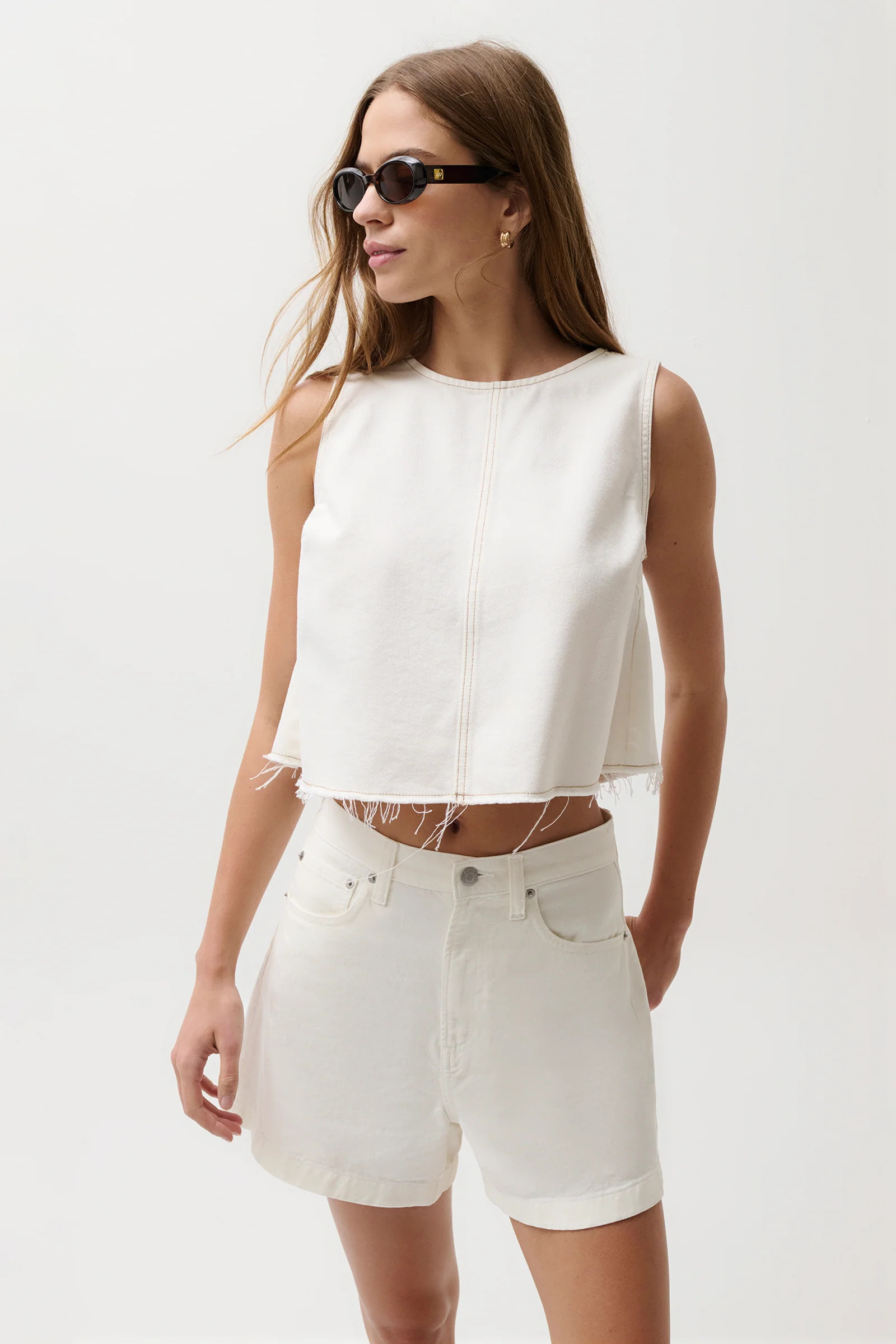 Rue Cropped Swing Shirt - Off White | Pistola Denim